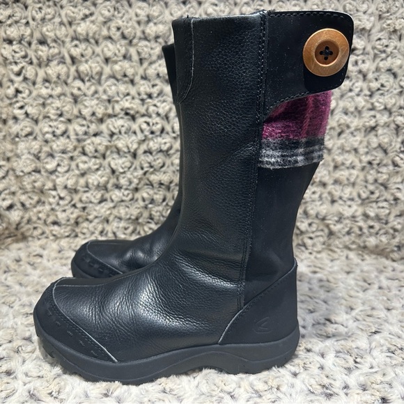 UNIQUE Keen Girls tall full-grain black leather/plaid boots. US 1 UK13 EU 33 - Picture 4 of 11
